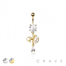 316L SURGICAL STEEL WHIMSICAL CAT DANGLE CZ DROP DANGLE BELLY BUTTON NAVEL RING 